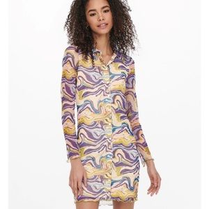 Neon & Nylon Pattern & multicoloured Regular fit shirt collar short dress
